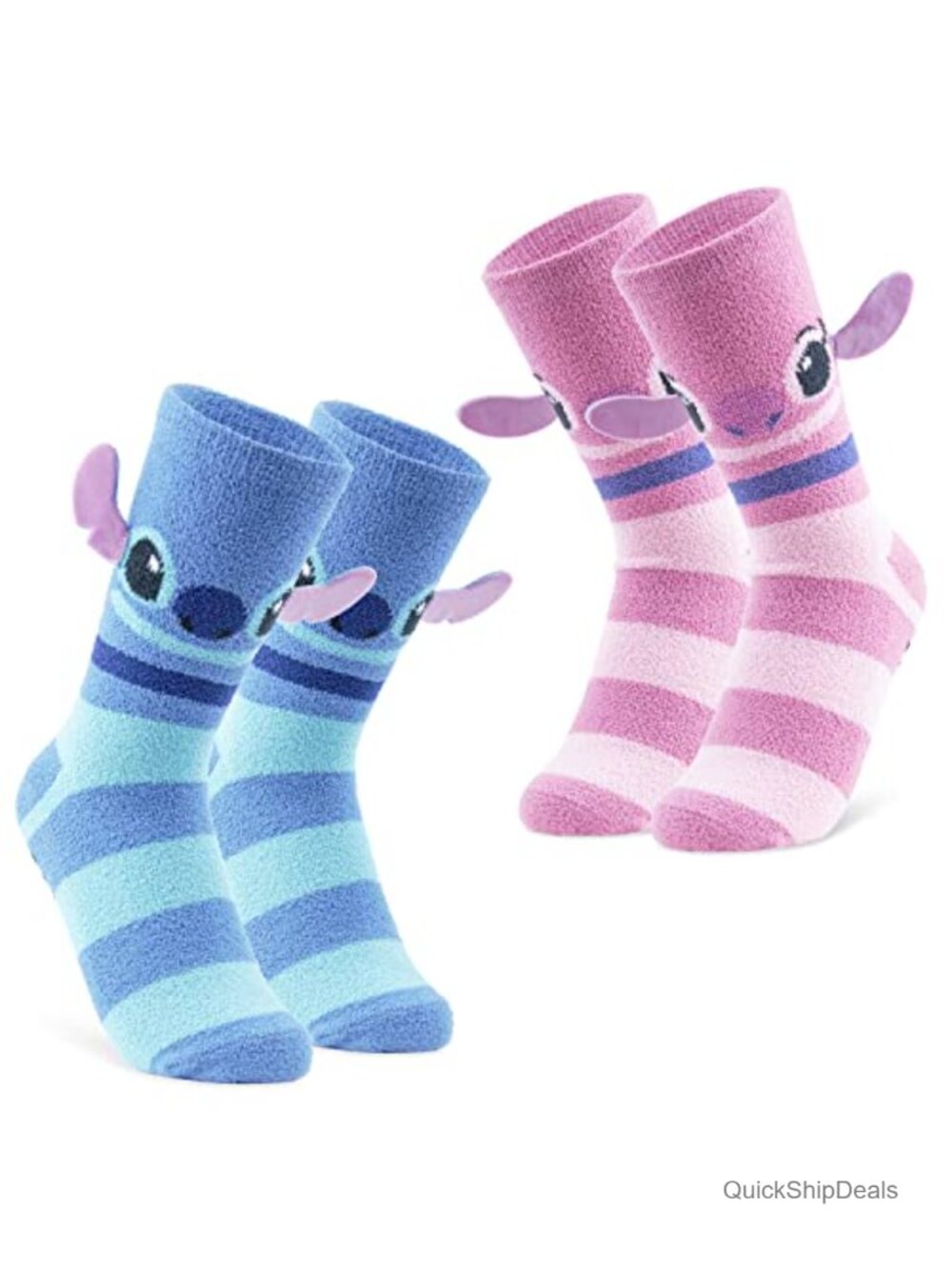 Disney Stitch Slipper Socks with 3D Ears, 2 Pk Fleece Anti Slip
